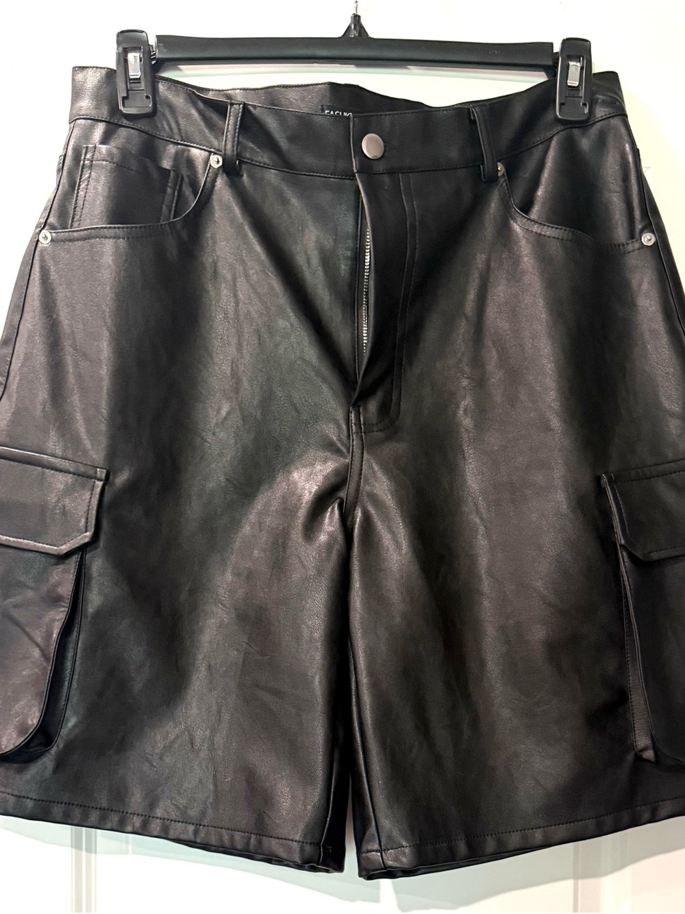Fashion Nova Black Faux Leather Cargo Shorts